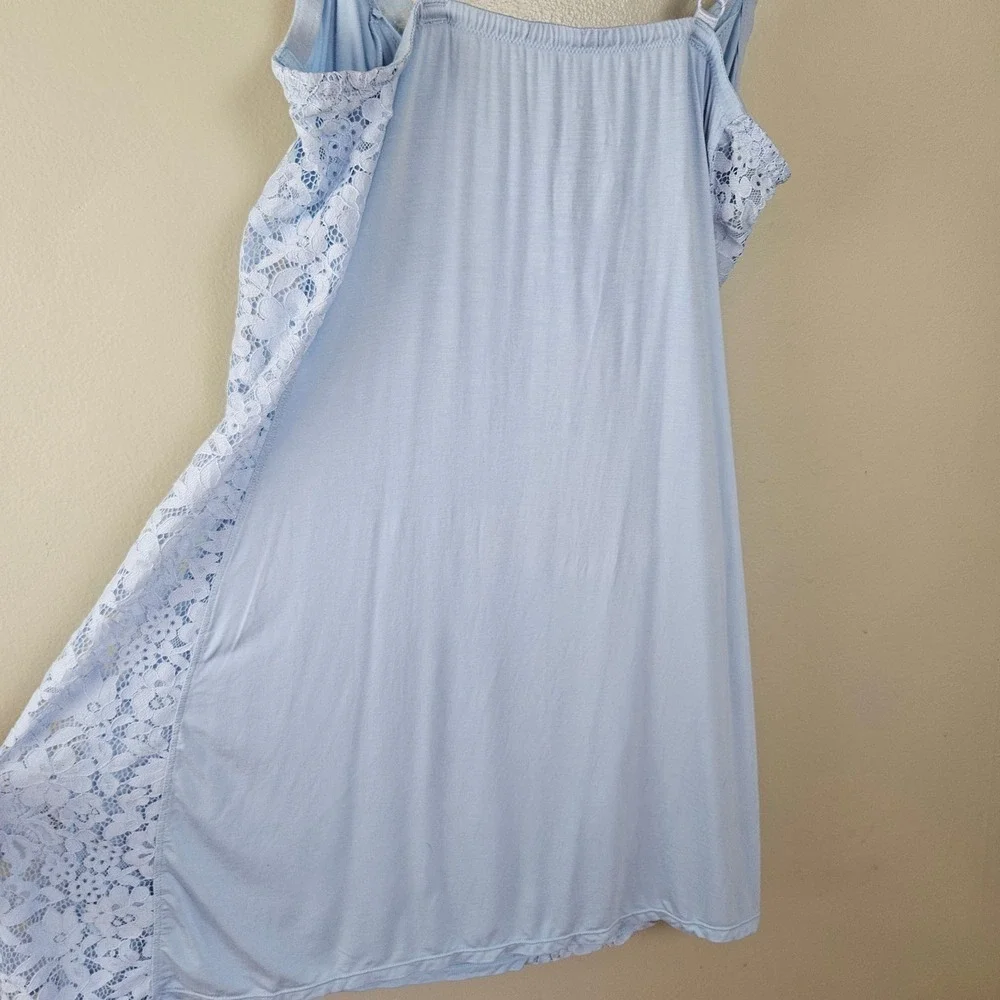 Adore Me Kamryn Blue Slip Chemise Nightgown Sz 1X Light Blue Lace Side Jersey - Picture 6 of 7